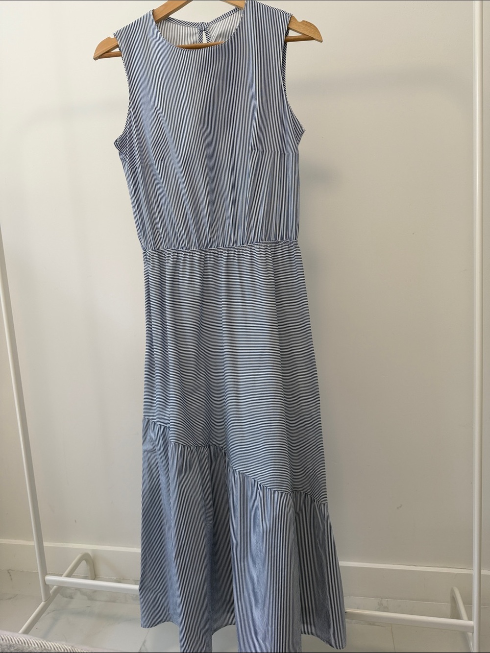 Light Blue Sleeveless Cotton Women Maxi Dress - Classic Striped Summer Style